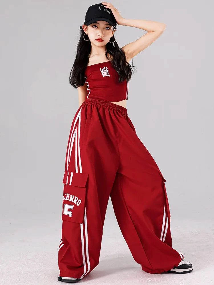 Girls K-pop Crop Top Joggers Cargo Pants Children Hip Hop Streetwear Girl Group Clothes Sets Kids Street Dance Jazz Costumes otakupop.store