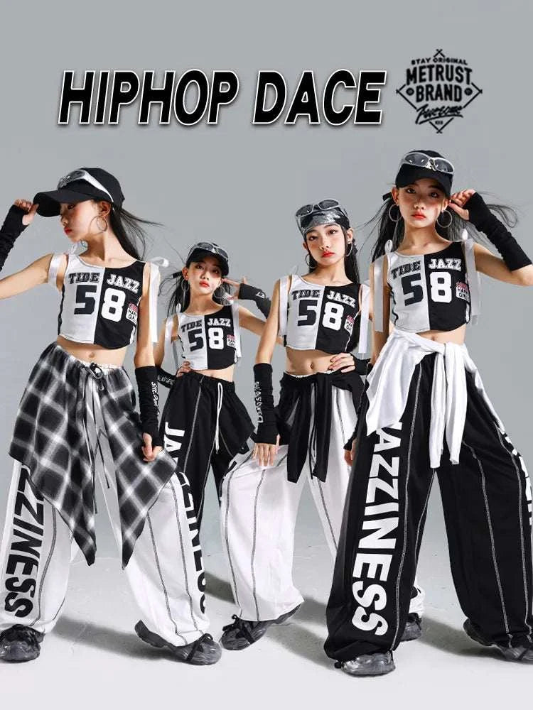 Hip Hop Girls One-shoulder Crop Top ‌Balloon Skirt Cargo Pants Children Streetwear Girl Group Costumes Kids K-pop Clothes Sets otakupop.store