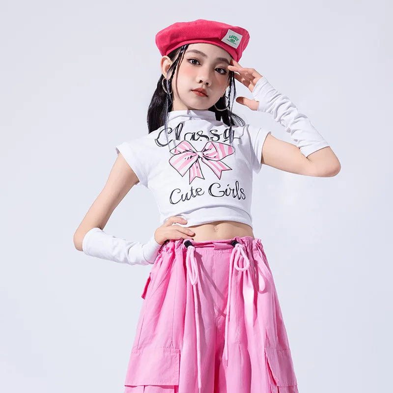 Girls Jazz Dance Performance Suit Kids Hip Hop Stage Wear Kpop Fashion Clothes White Coat Jacket White Pants Steetwear otakupop.store