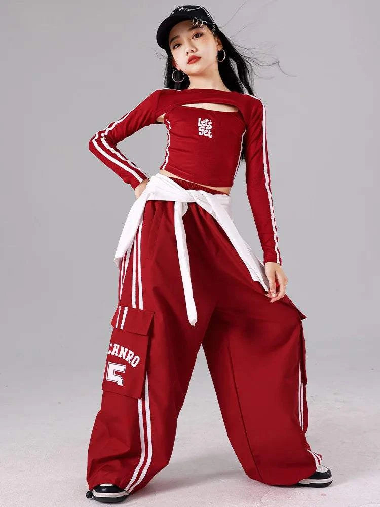Girls K-pop Crop Top Joggers Cargo Pants Children Hip Hop Streetwear Girl Group Clothes Sets Kids Street Dance Jazz Costumes otakupop.store