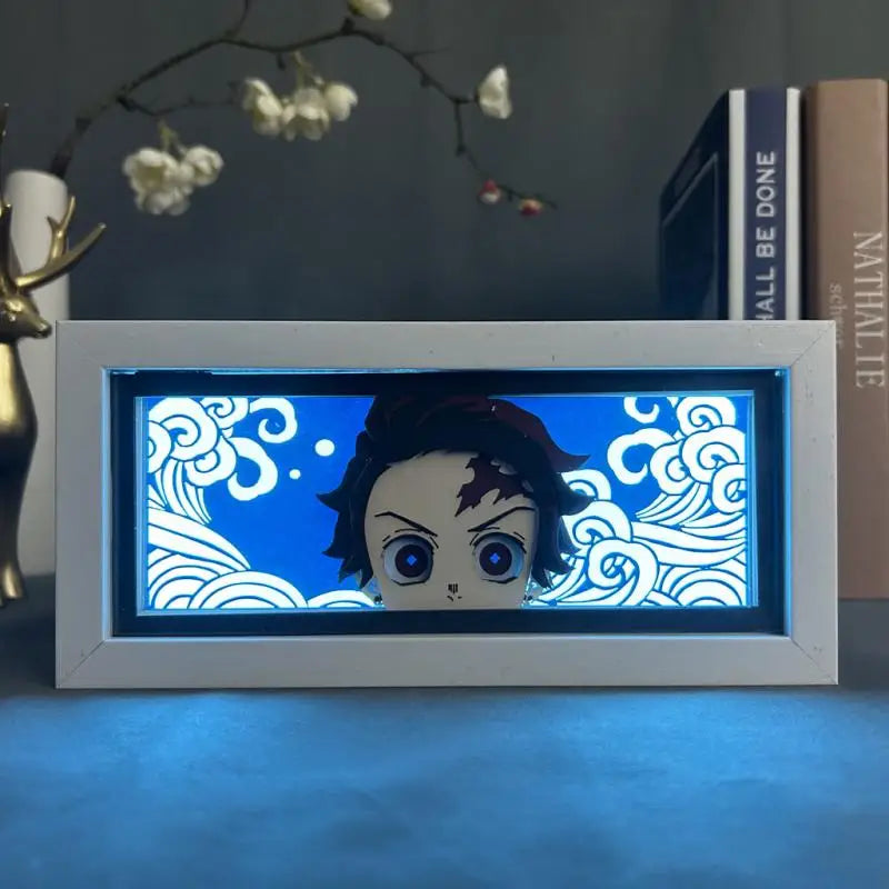Demon Slayer Kamado Tanjirou Anime 3D Photo Frame Light Manga Night Light Laser Carving Paper Lamp Room Decoration Lamp Gift otakupop.store