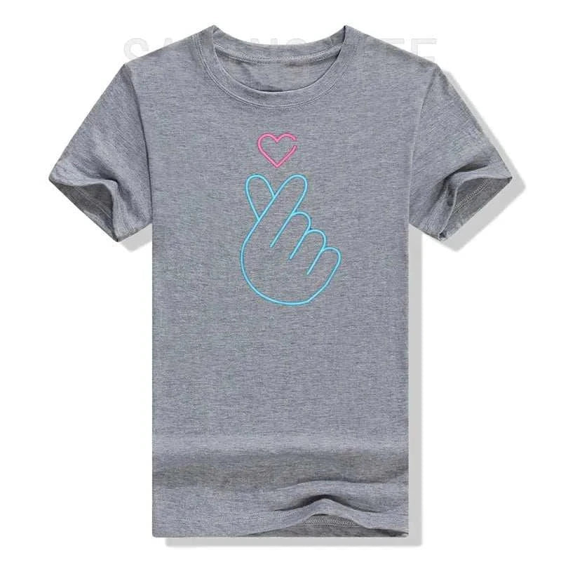 T-shirt K-Pop manches courtes avec cœur main battement, coton polyester pour femmes fans K-Drama