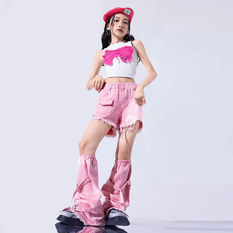 Girls Jazz Dance Performance Suit Kids Hip Hop Stage Wear Kpop Fashion Clothes White Coat Jacket White Pants Steetwear otakupop.store