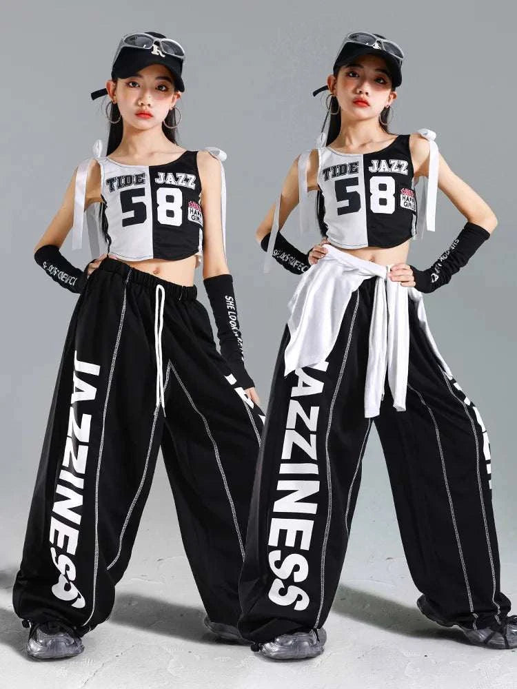 Hip Hop Girls One-shoulder Crop Top ‌Balloon Skirt Cargo Pants Children Streetwear Girl Group Costumes Kids K-pop Clothes Sets otakupop.store