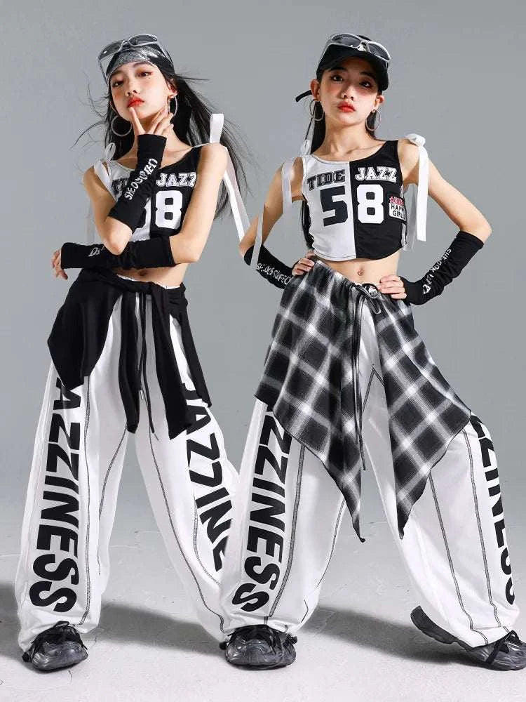 Hip Hop Girls One-shoulder Crop Top ‌Balloon Skirt Cargo Pants Children Streetwear Girl Group Costumes Kids K-pop Clothes Sets otakupop.store