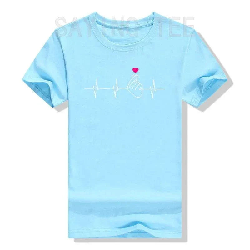 T-shirt K-Pop femme à manches courtes avec motif cœur fait à la main, coton polyester, style décontracté