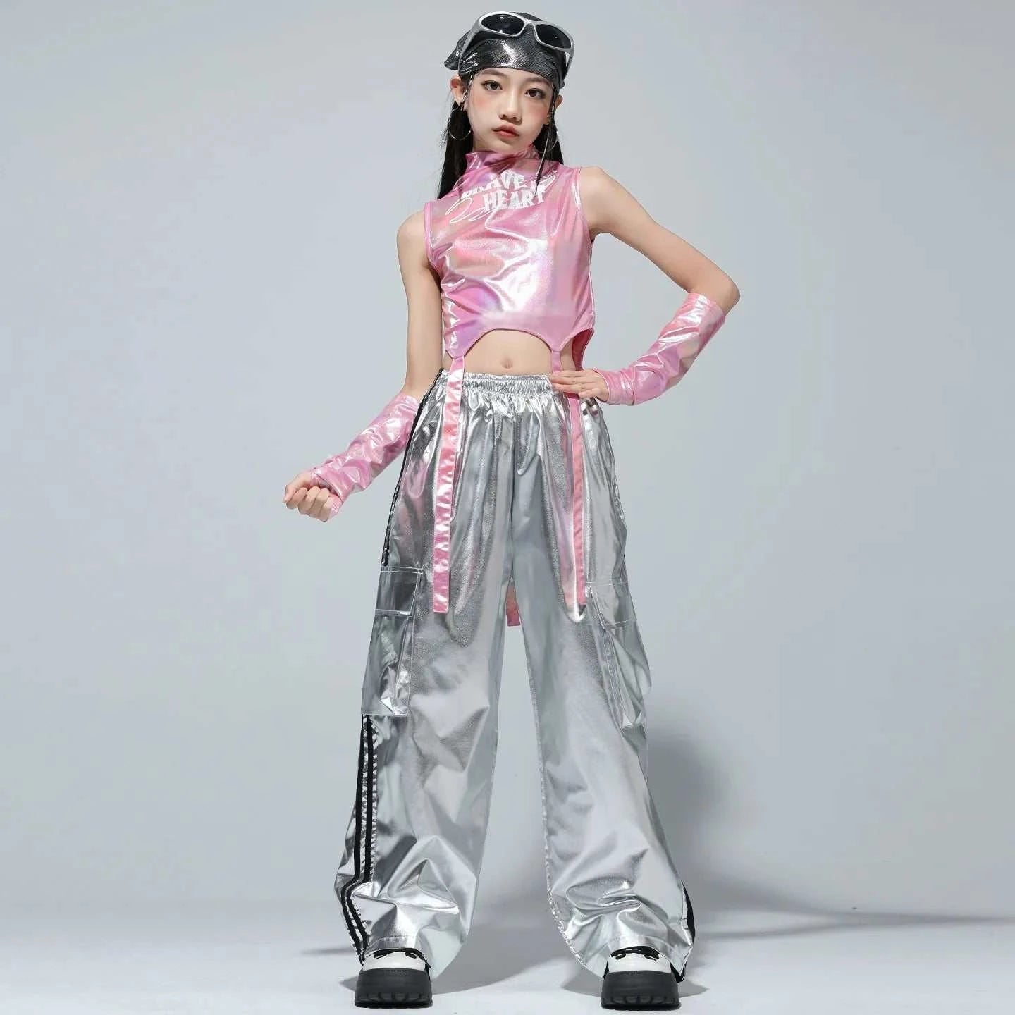 Kids Street Dance Jazz Performance Costumes Girls Hip Hop Clothes Fashion Catwalk Stage Shiny Sleeveless Crop Top Long Pant Suit otakupop.store