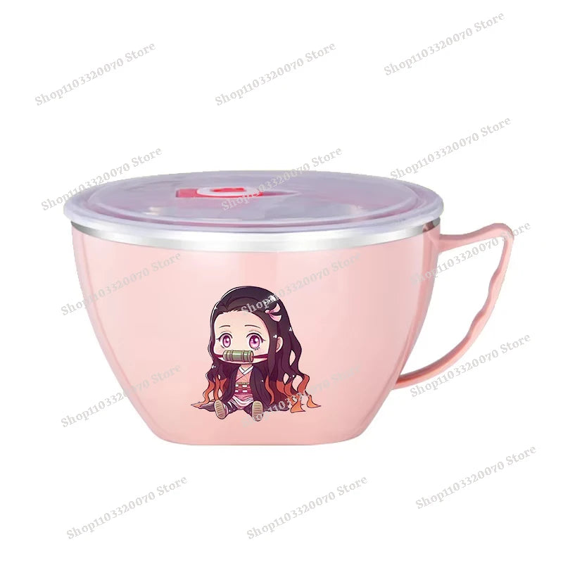 Demon Slayer Kimetsu No Yaiba Stainless Steel Bowl with Handle Anime Anti Scalding Instant Noodles Mixing Bowl Kitchen Tableware otakupop.store