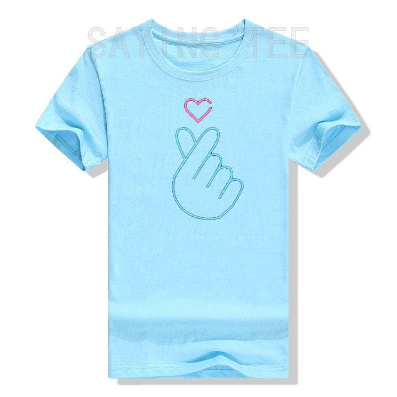 T-shirt K-Pop manches courtes avec motif cœur main style coréen en coton polyester