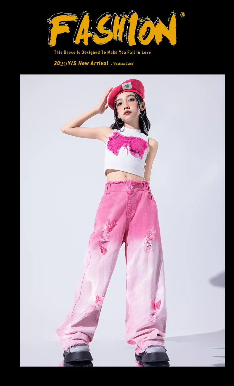 Girls K-pop Elegant Crop Top Cargo Pants Children Hip Hop Jazz Dance Shorts Kids Sweet Streetwear Costume Princess Clothes Sets otakupop.store