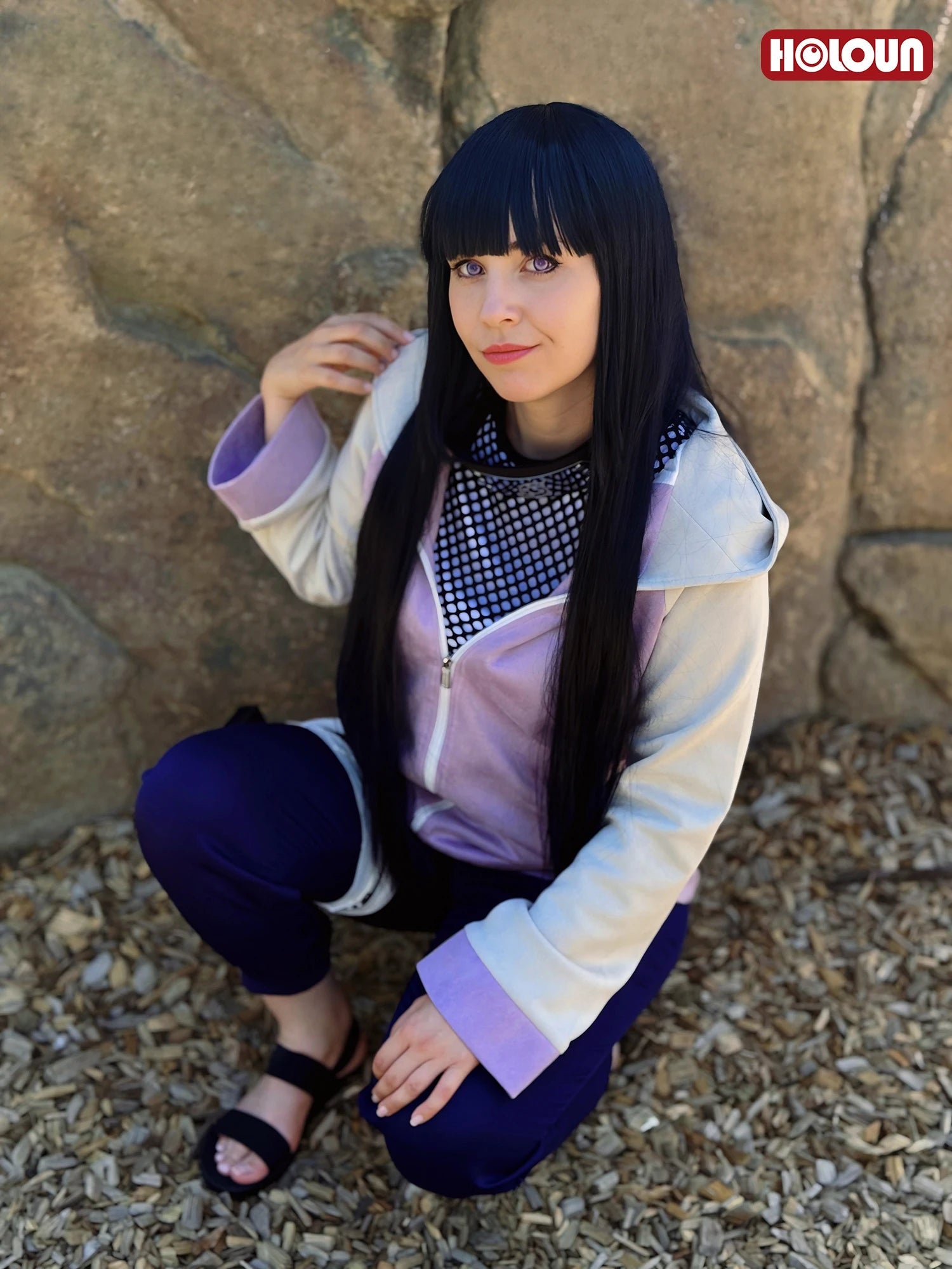HOLOUN Anime Hyuga Hinata Cosplay Costume Wig Tracksuit Pants Fish Net Top Leg Pouch Cos Convention Daily Wear Gift otakupop.store