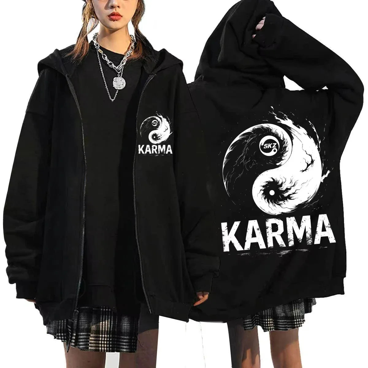 KPOP The 4th Album KARMA FELIX HAN BANGCHAN CHANGBIN HYUNJIN SEUNGMIN LEE KNOW Zip Up Women/Men Hoodie Sweatshirt Couple Clothes otakupop.store