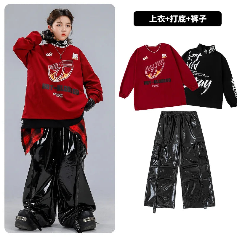 Boys Hip Hop Sweatshirt Shiny Vest Street Dance Cargo Pants Girls K-pop Clothes Set Kid Hip Hop Jazz Costume Children Streetwear otakupop.store
