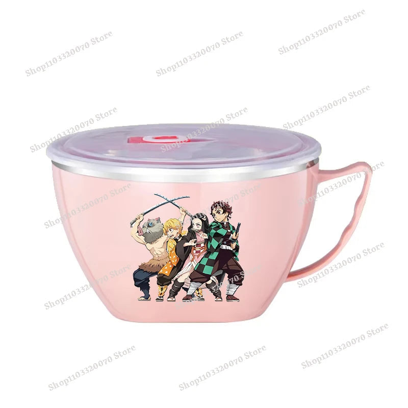 Demon Slayer Kimetsu No Yaiba Stainless Steel Bowl with Handle Anime Anti Scalding Instant Noodles Mixing Bowl Kitchen Tableware otakupop.store
