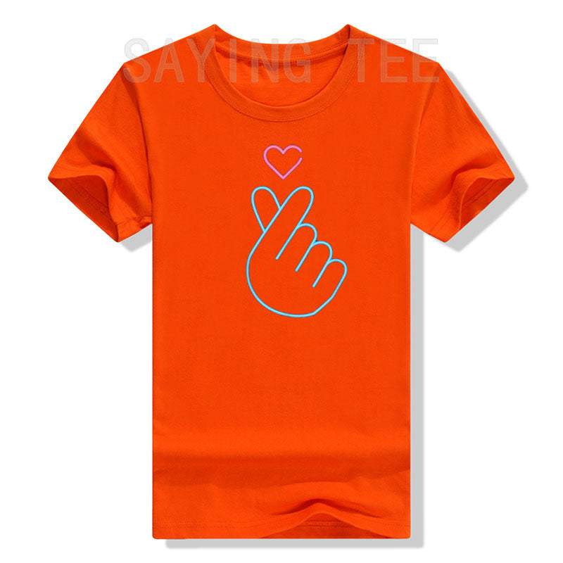T-shirt K-Pop à manches courtes avec motif cœur doigts symbole K-Pop pour fans de musique coréenne