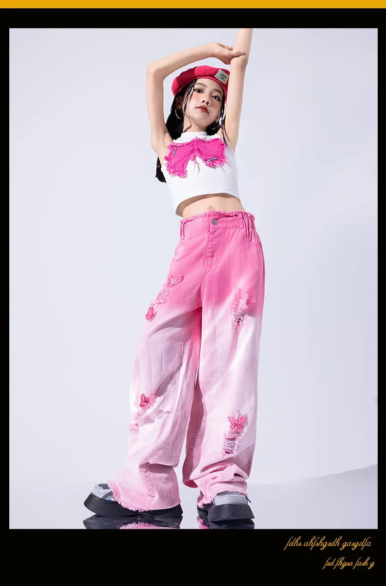 Girls Jazz Dance Performance Suit Kids Hip Hop Stage Wear Kpop Fashion Clothes White Coat Jacket White Pants Steetwear otakupop.store