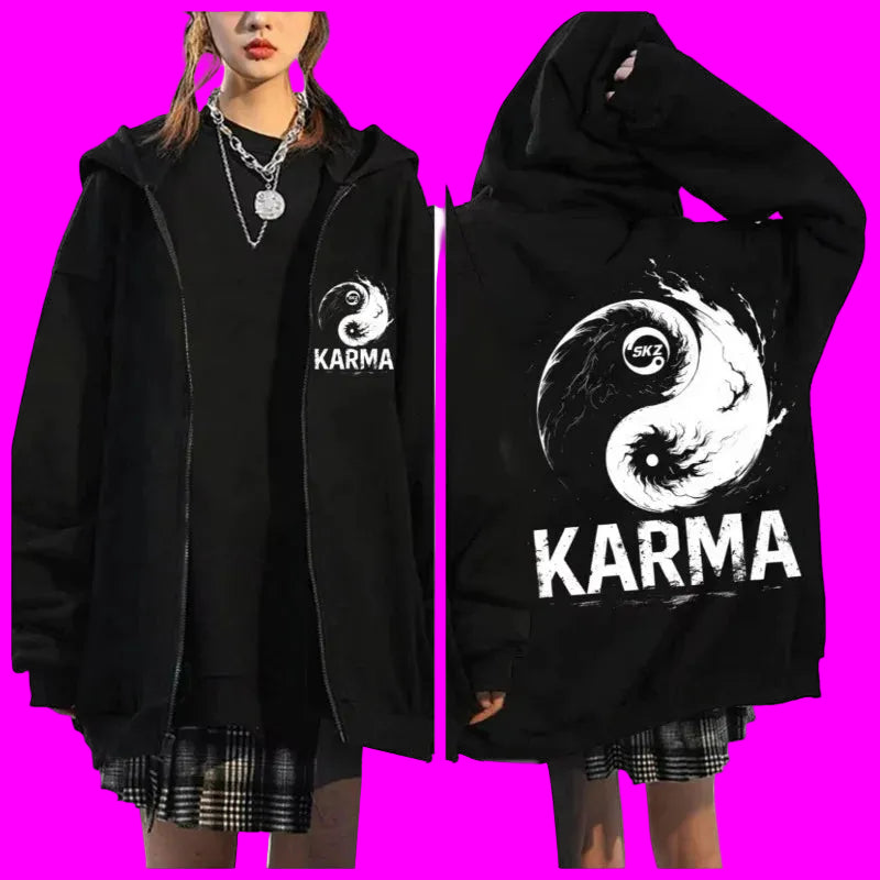KPOP The 4th Album KARMA FELIX HAN BANGCHAN CHANGBIN HYUNJIN SEUNGMIN LEE KNOW Zip Up Women/Men Hoodie Sweatshirt Couple Clothes otakupop.store