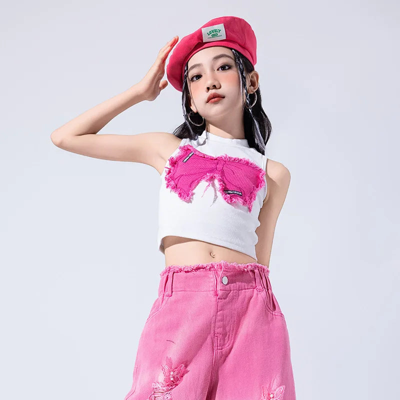 Girls Jazz Dance Performance Suit Kids Hip Hop Stage Wear Kpop Fashion Clothes White Coat Jacket White Pants Steetwear otakupop.store