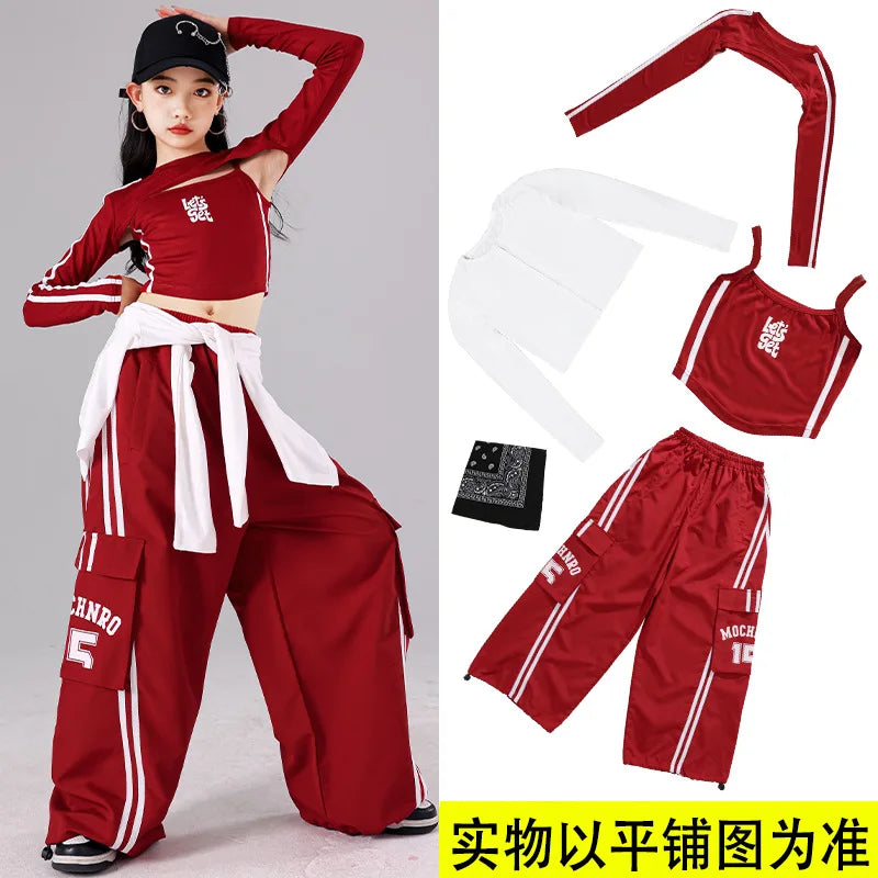 Girls K-pop Crop Top Joggers Cargo Pants Children Hip Hop Streetwear Girl Group Clothes Sets Kids Street Dance Jazz Costumes otakupop.store