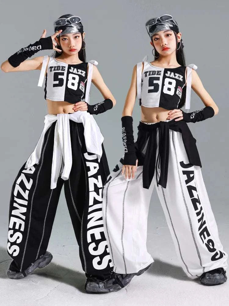 Hip Hop Girls One-shoulder Crop Top ‌Balloon Skirt Cargo Pants Children Streetwear Girl Group Costumes Kids K-pop Clothes Sets otakupop.store