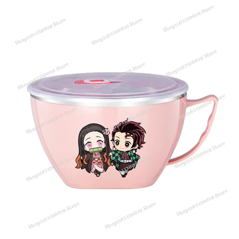 Demon Slayer Kimetsu No Yaiba Stainless Steel Bowl with Handle Anime Anti Scalding Instant Noodles Mixing Bowl Kitchen Tableware otakupop.store