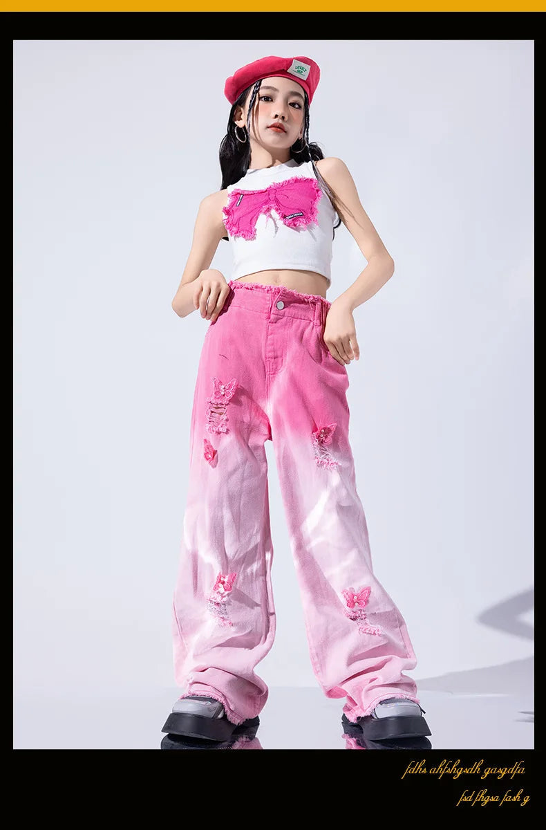Girls K-pop Elegant Crop Top Cargo Pants Children Hip Hop Jazz Dance Shorts Kids Sweet Streetwear Costume Princess Clothes Sets otakupop.store