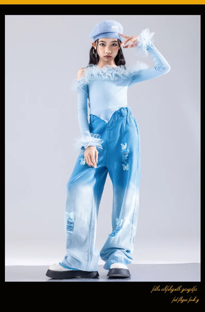Girls K-pop Elegant Crop Top Cargo Pants Children Hip Hop Jazz Dance Shorts Kids Sweet Streetwear Costume Princess Clothes Sets otakupop.store