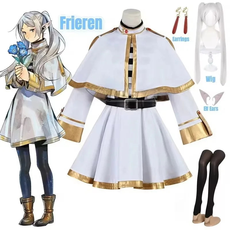 Sousou No Frieren Cosplay Costume Wig Shoes Anime Figures Magician Dress Elf Ear Halloween Party Charistmas for Women otakupop.store