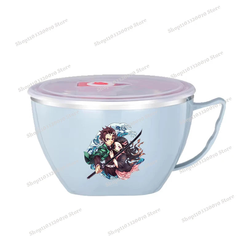 Demon Slayer Kimetsu No Yaiba Stainless Steel Bowl with Handle Anime Anti Scalding Instant Noodles Mixing Bowl Kitchen Tableware otakupop.store