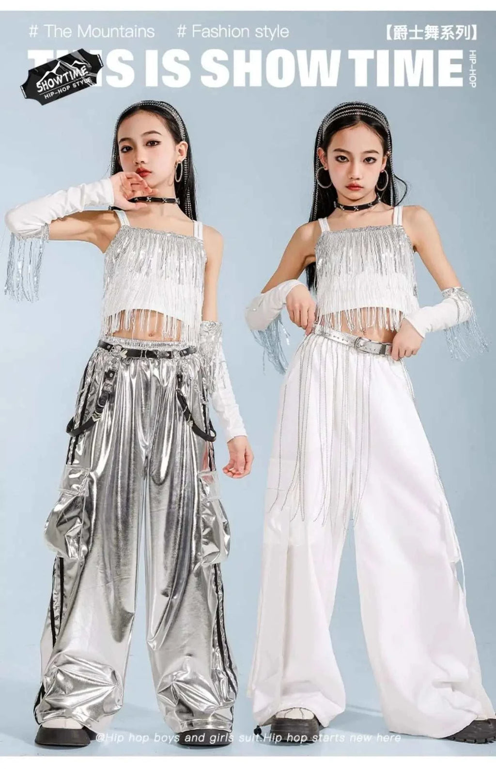 Hip Hop Clothing Girl Crop Sequined T-shirts Girls White Pants K-pop Hot Shorts Kids Streetwear Child Jazz Dance Clothes Set otakupop.store