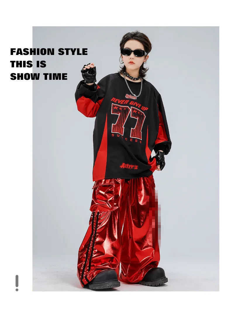Boys Hip Hop Sweatshirt Shiny Vest Street Dance Cargo Pants Girls K-pop Clothes Set Kid Hip Hop Jazz Costume Children Streetwear otakupop.store
