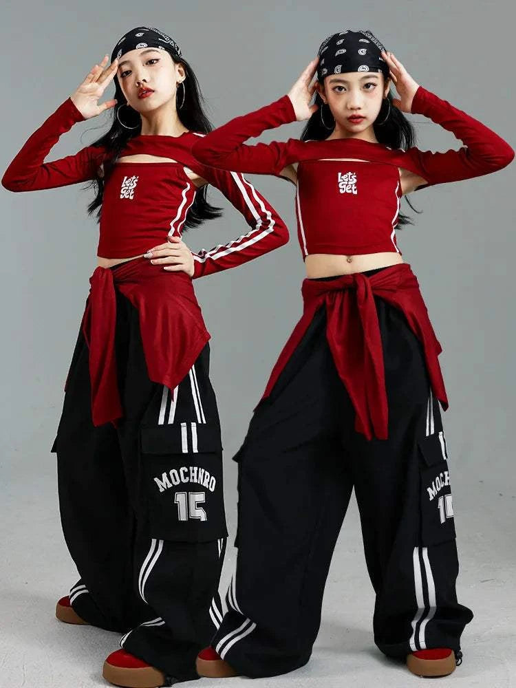 Girls K-pop Crop Top Joggers Cargo Pants Children Hip Hop Streetwear Girl Group Clothes Sets Kids Street Dance Jazz Costumes otakupop.store