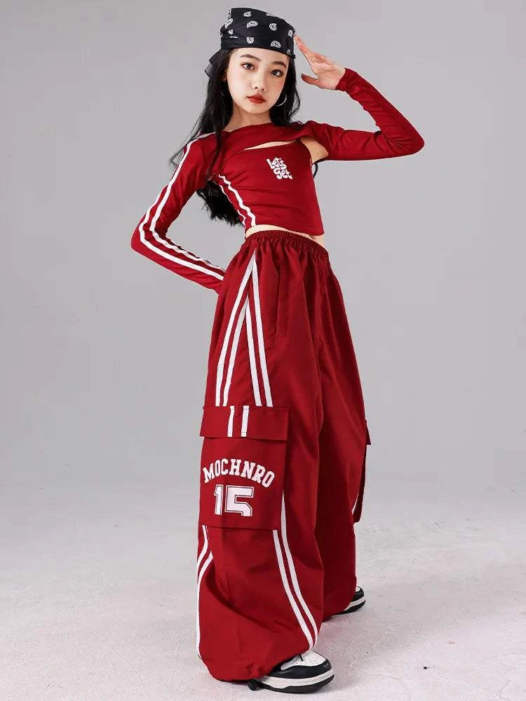 Girls K-pop Crop Top Joggers Cargo Pants Children Hip Hop Streetwear Girl Group Clothes Sets Kids Street Dance Jazz Costumes otakupop.store