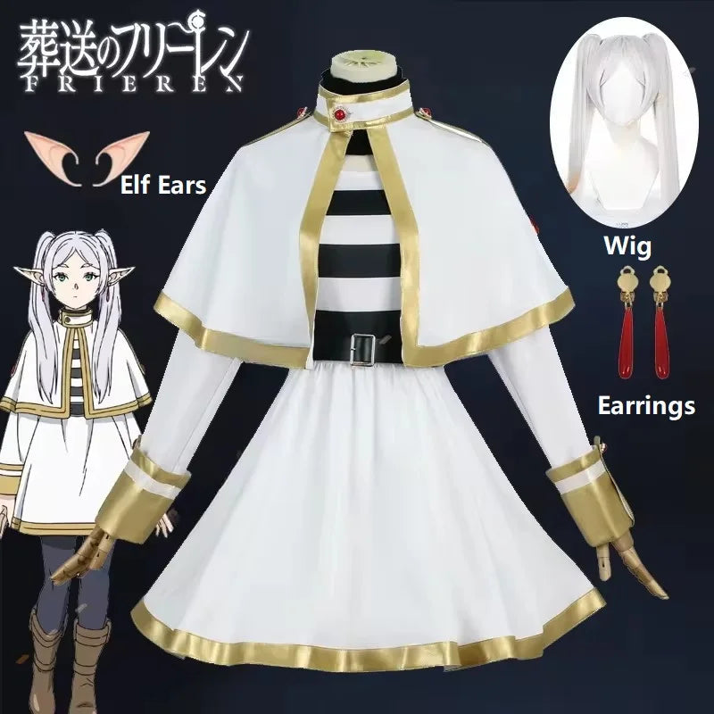 Sousou No Frieren Cosplay Costume Wig Shoes Anime Figures Magician Dress Elf Ear Halloween Party Charistmas for Women otakupop.store