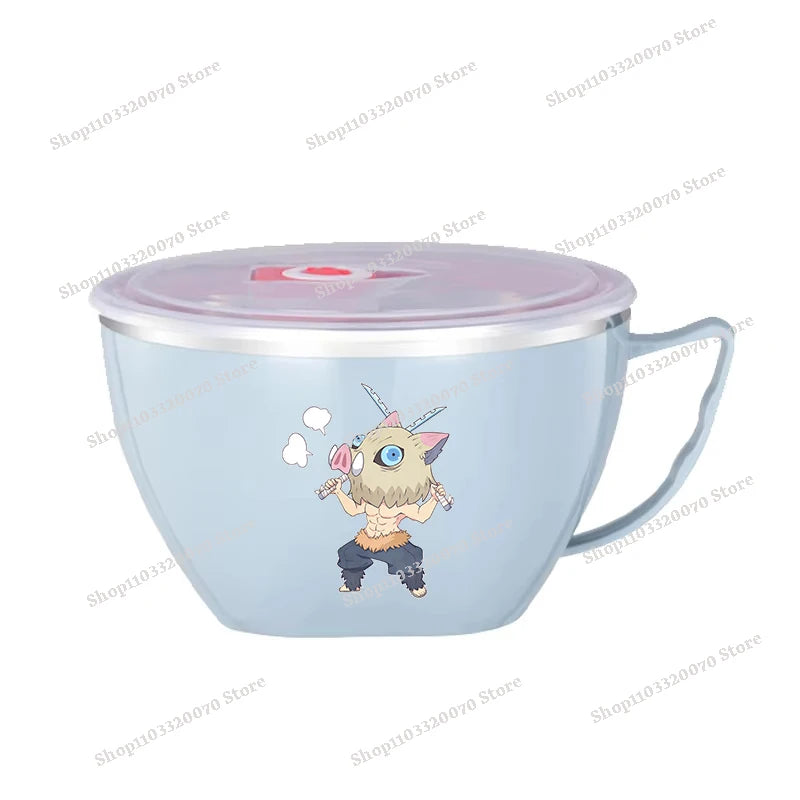 Demon Slayer Kimetsu No Yaiba Stainless Steel Bowl with Handle Anime Anti Scalding Instant Noodles Mixing Bowl Kitchen Tableware otakupop.store