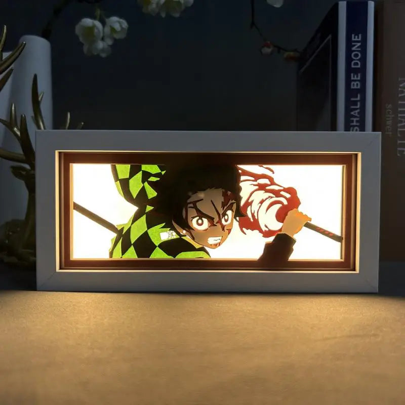 Demon Slayer Kamado Tanjirou Anime 3D Photo Frame Light Manga Night Light Laser Carving Paper Lamp Room Decoration Lamp Gift otakupop.store