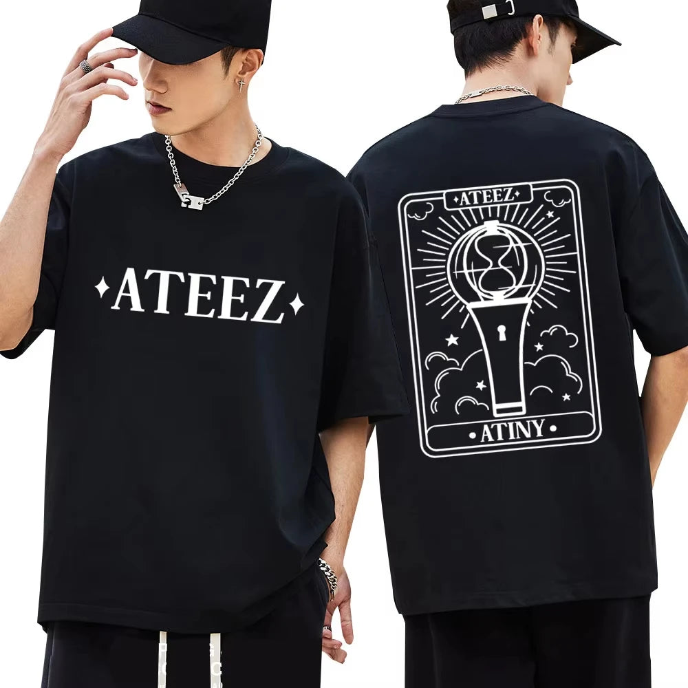 Korean ATEEZ The World Ep Fin Will Tour T Shirts Fashion Harajuku T Shirt Men Women Hip Hop Loose Cotton T-shirt Kpop Streetwear otakupop.store