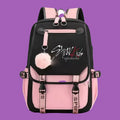 Sac à Dos Stray Kids noir et rose avec design K-pop et compartiments multiples pour fans STAY